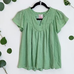 Green Flowy Boho Blouse